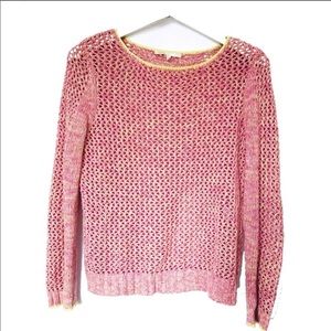 Maje open weave pink sweater with contrast trim XS